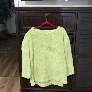 Free People Lime Green Plush Scoop-Neck Floral Sweater